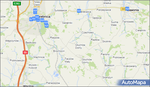 mapa Głuchów Dolny, Głuchów Dolny na mapie Targeo