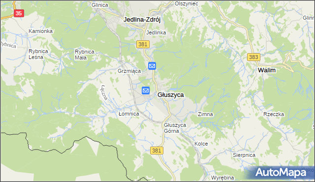 mapa Głuszyca powiat wałbrzyski, Głuszyca powiat wałbrzyski na mapie Targeo