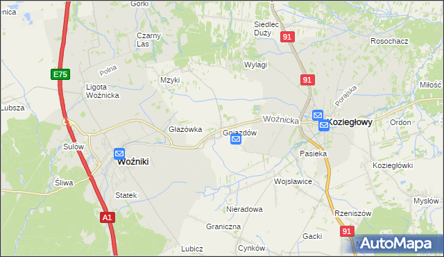 mapa Gniazdów gmina Koziegłowy, Gniazdów gmina Koziegłowy na mapie Targeo