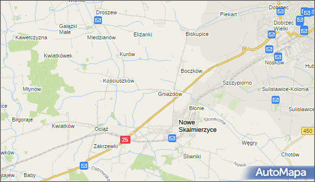 mapa Gniazdów gmina Nowe Skalmierzyce, Gniazdów gmina Nowe Skalmierzyce na mapie Targeo