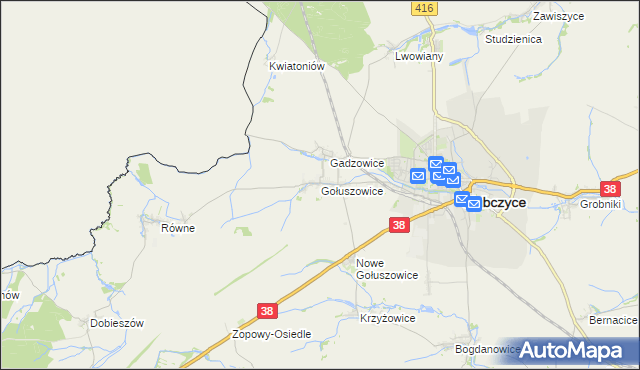 mapa Gołuszowice, Gołuszowice na mapie Targeo