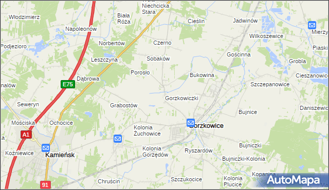 mapa Gorzkowiczki, Gorzkowiczki na mapie Targeo