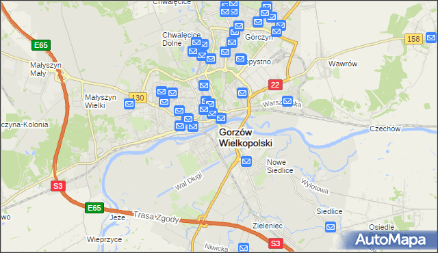 mapa Gorzów Wielkopolski, Gorzów Wielkopolski na mapie Targeo