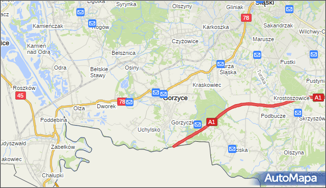 mapa Gorzyce powiat wodzisławski, Gorzyce powiat wodzisławski na mapie Targeo