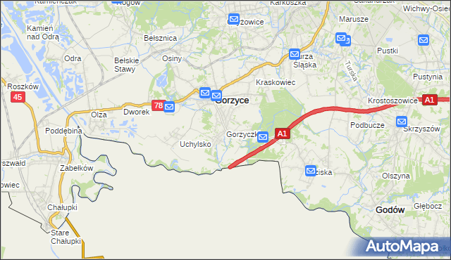 mapa Gorzyczki gmina Gorzyce, Gorzyczki gmina Gorzyce na mapie Targeo