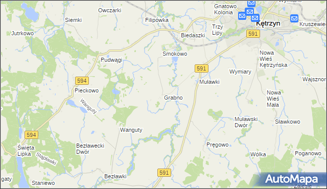 mapa Grabno gmina Kętrzyn, Grabno gmina Kętrzyn na mapie Targeo