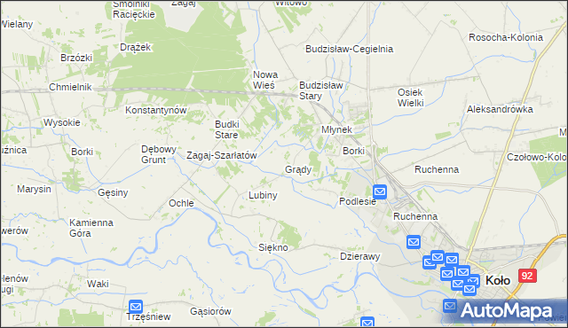 mapa Grądy gmina Osiek Mały, Grądy gmina Osiek Mały na mapie Targeo