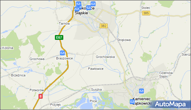 mapa Grochowiska gmina Ząbkowice Śląskie, Grochowiska gmina Ząbkowice Śląskie na mapie Targeo