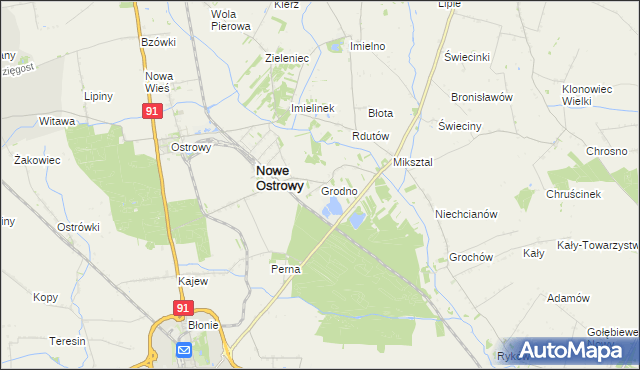 mapa Grodno gmina Nowe Ostrowy, Grodno gmina Nowe Ostrowy na mapie Targeo