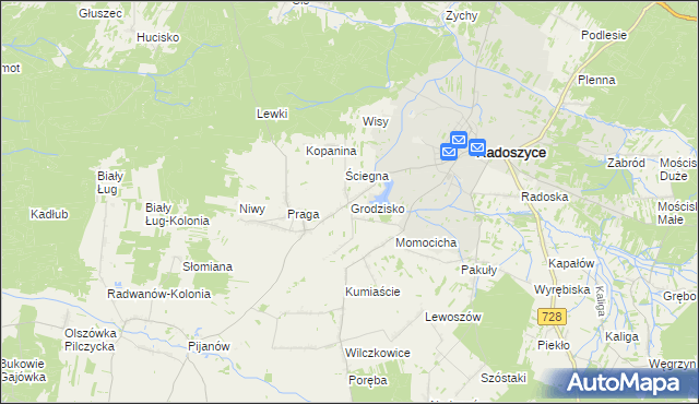 mapa Grodzisko gmina Radoszyce, Grodzisko gmina Radoszyce na mapie Targeo