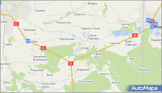 mapa Grójec gmina Środa Wielkopolska, Grójec gmina Środa Wielkopolska na mapie Targeo