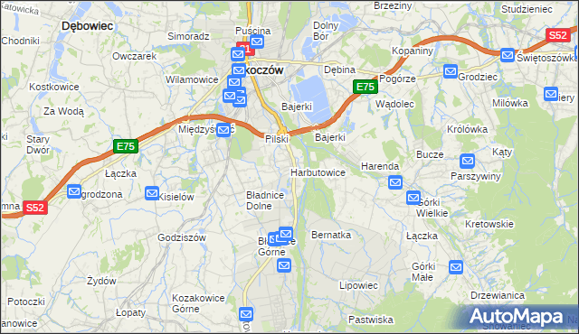 mapa Harbutowice gmina Skoczów, Harbutowice gmina Skoczów na mapie Targeo