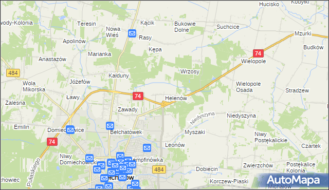 mapa Helenów gmina Bełchatów, Helenów gmina Bełchatów na mapie Targeo