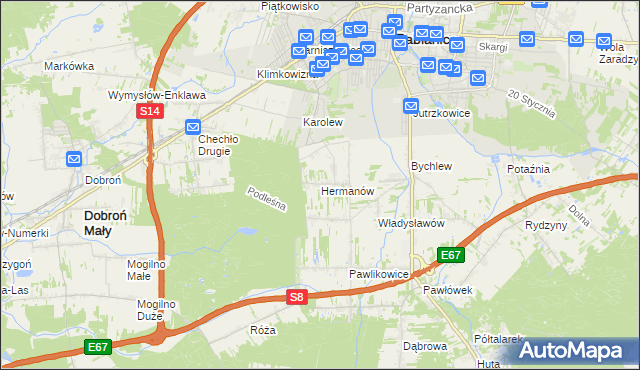 mapa Hermanów gmina Pabianice, Hermanów gmina Pabianice na mapie Targeo