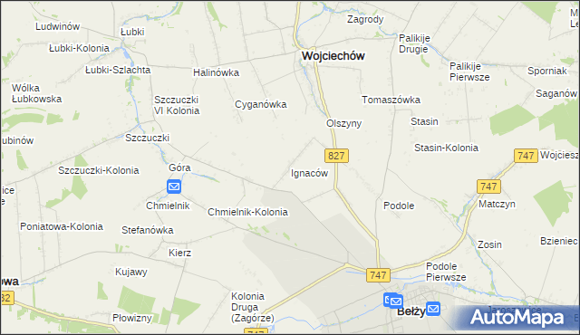 mapa Ignaców gmina Wojciechów, Ignaców gmina Wojciechów na mapie Targeo
