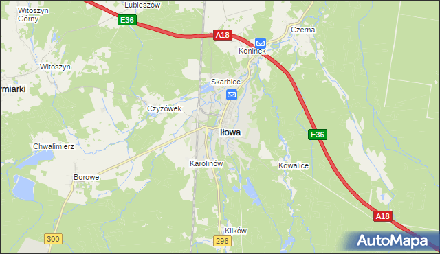 mapa Iłowa powiat żagański, Iłowa powiat żagański na mapie Targeo