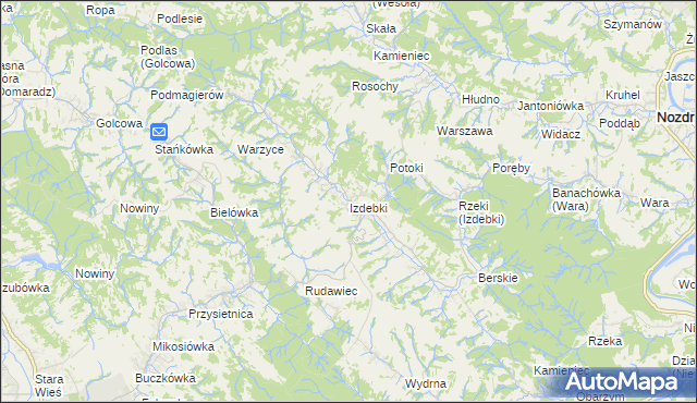 mapa Izdebki gmina Nozdrzec, Izdebki gmina Nozdrzec na mapie Targeo