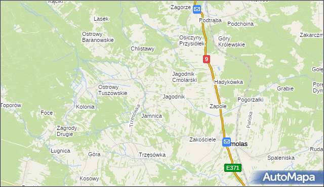 mapa Jagodnik gmina Cmolas, Jagodnik gmina Cmolas na mapie Targeo