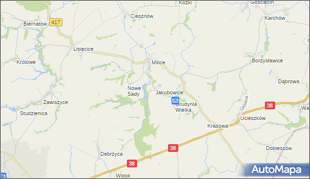 mapa Jakubowice gmina Pawłowiczki, Jakubowice gmina Pawłowiczki na mapie Targeo