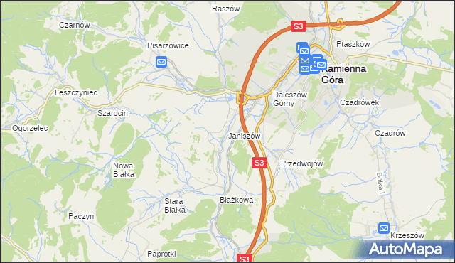 mapa Janiszów gmina Kamienna Góra, Janiszów gmina Kamienna Góra na mapie Targeo