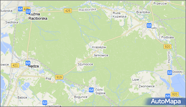 mapa Jankowice gmina Kuźnia Raciborska, Jankowice gmina Kuźnia Raciborska na mapie Targeo