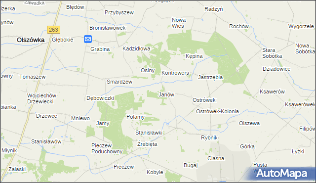 mapa Janów gmina Grabów, Janów gmina Grabów na mapie Targeo
