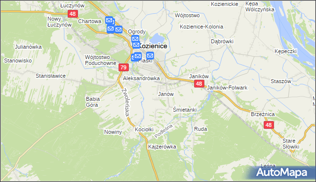 mapa Janów gmina Kozienice, Janów gmina Kozienice na mapie Targeo