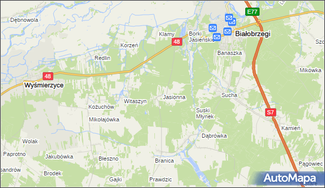 mapa Jasionna gmina Białobrzegi, Jasionna gmina Białobrzegi na mapie Targeo