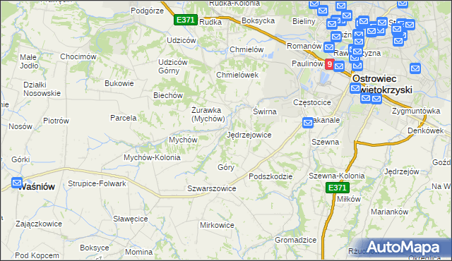 mapa Jędrzejowice gmina Bodzechów, Jędrzejowice gmina Bodzechów na mapie Targeo