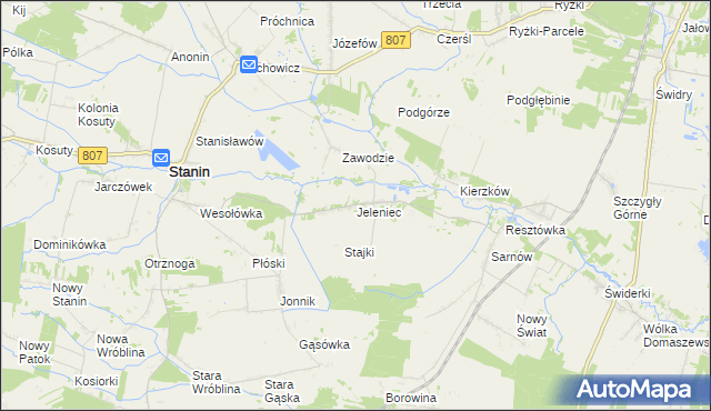 mapa Jeleniec gmina Stanin, Jeleniec gmina Stanin na mapie Targeo