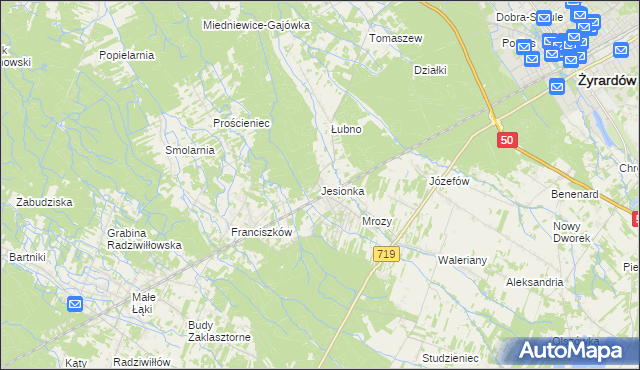 mapa Jesionka gmina Wiskitki, Jesionka gmina Wiskitki na mapie Targeo