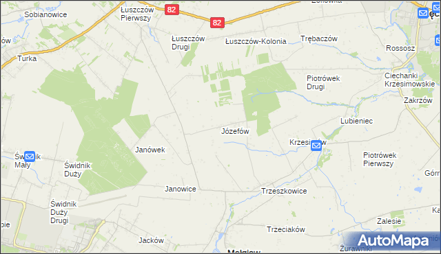 mapa Józefów gmina Mełgiew, Józefów gmina Mełgiew na mapie Targeo
