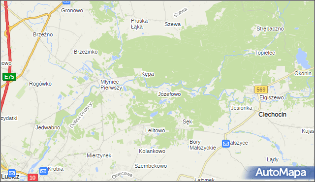 mapa Józefowo gmina Lubicz, Józefowo gmina Lubicz na mapie Targeo