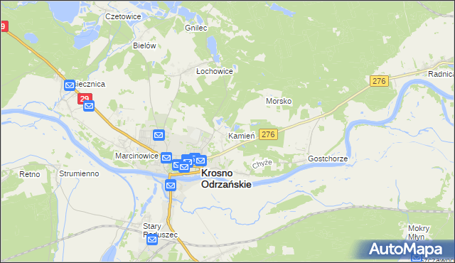 mapa Kamień gmina Krosno Odrzańskie, Kamień gmina Krosno Odrzańskie na mapie Targeo