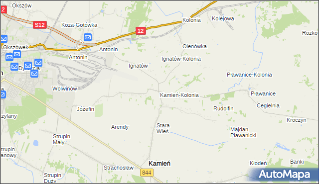 mapa Kamień-Kolonia gmina Kamień, Kamień-Kolonia gmina Kamień na mapie Targeo