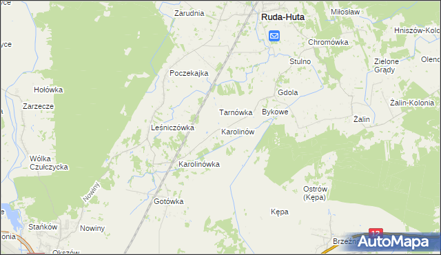 mapa Karolinów gmina Ruda-Huta, Karolinów gmina Ruda-Huta na mapie Targeo