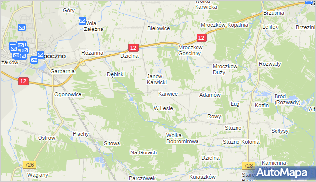 mapa Karwice gmina Opoczno, Karwice gmina Opoczno na mapie Targeo