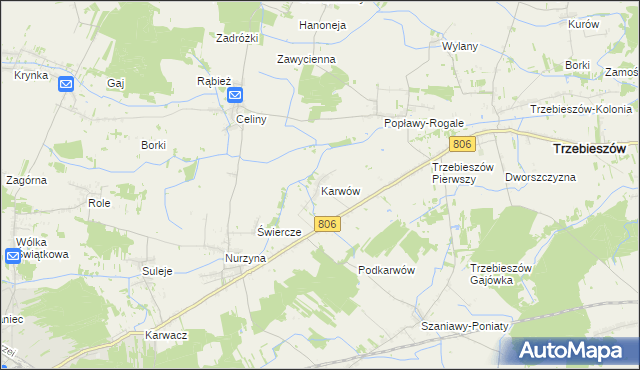 mapa Karwów gmina Trzebieszów, Karwów gmina Trzebieszów na mapie Targeo