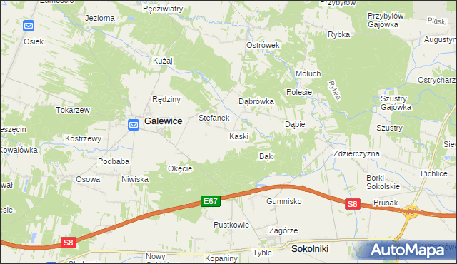 mapa Kaski gmina Galewice, Kaski gmina Galewice na mapie Targeo