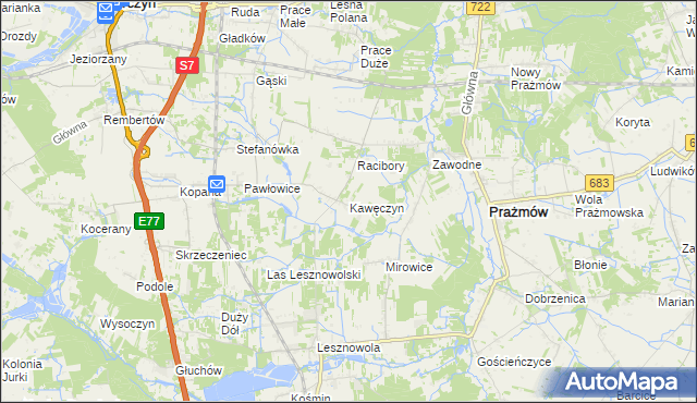 mapa Kawęczyn gmina Tarczyn, Kawęczyn gmina Tarczyn na mapie Targeo