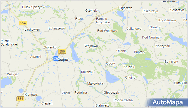 mapa Kazimierzewo gmina Zbójno, Kazimierzewo gmina Zbójno na mapie Targeo