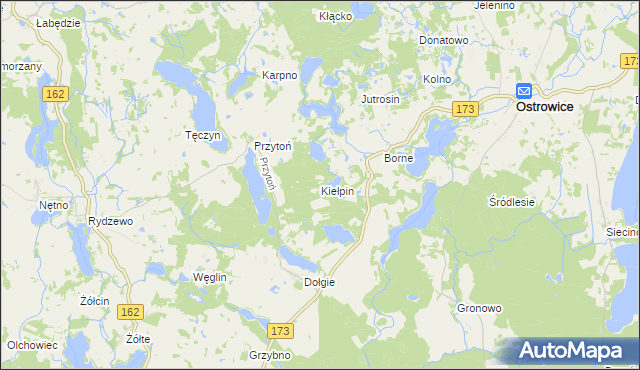 mapa Kiełpin gmina Ostrowice, Kiełpin gmina Ostrowice na mapie Targeo