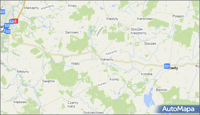 mapa Kierwiny, Kierwiny na mapie Targeo