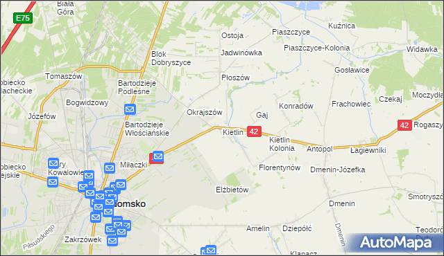 mapa Kietlin gmina Radomsko, Kietlin gmina Radomsko na mapie Targeo