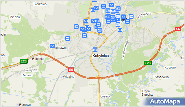 mapa Kobylnica powiat słupski, Kobylnica powiat słupski na mapie Targeo