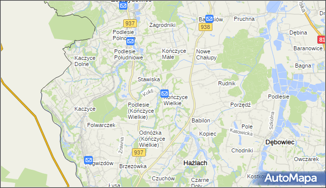 mapa Kończyce Wielkie, Kończyce Wielkie na mapie Targeo