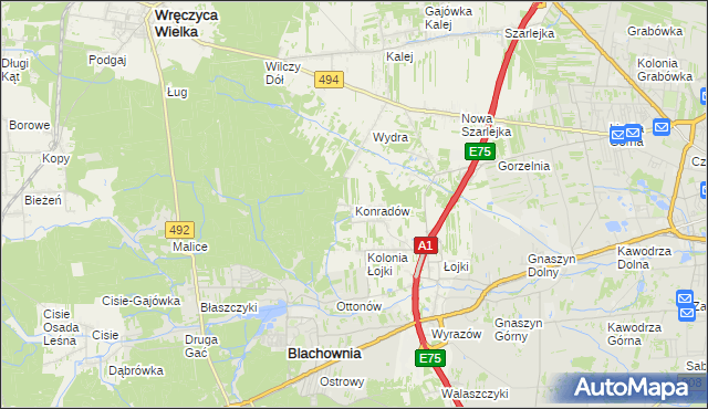 mapa Konradów gmina Blachownia, Konradów gmina Blachownia na mapie Targeo
