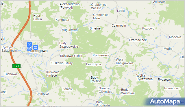 mapa Kontrewers gmina Strzegowo, Kontrewers gmina Strzegowo na mapie Targeo