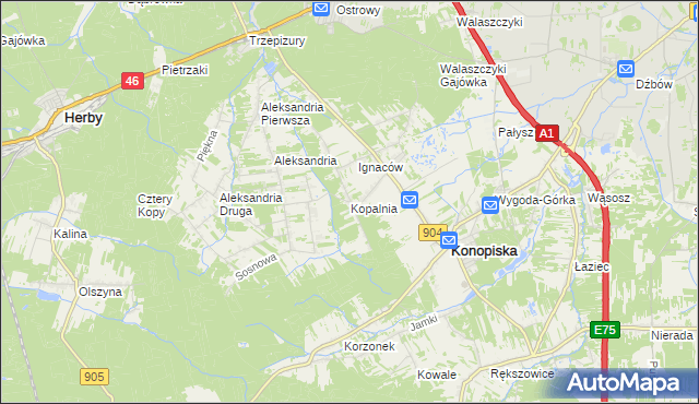mapa Kopalnia gmina Konopiska, Kopalnia gmina Konopiska na mapie Targeo
