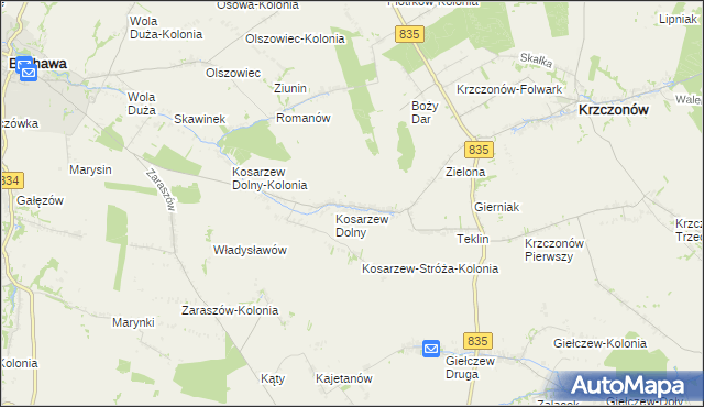 mapa Kosarzew Górny, Kosarzew Górny na mapie Targeo